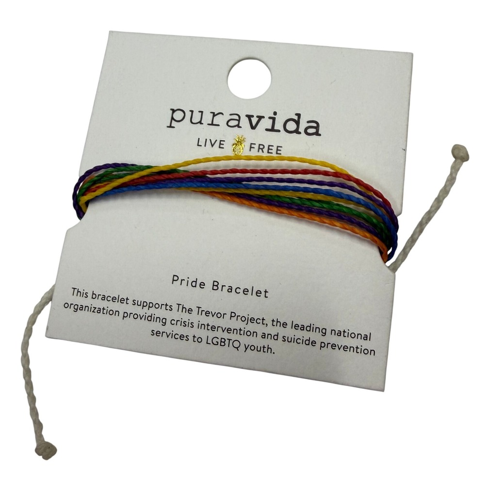 Pura Vida Pride Bracelet Trevor Project Rainbow Multi Strand Cord